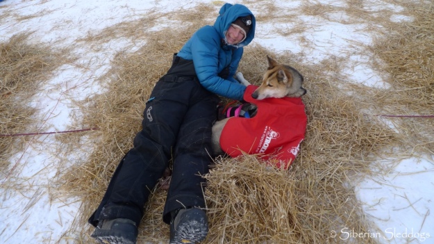 Yvonne and her pet-dog Iditarod finisher Isikajia in Nikolai