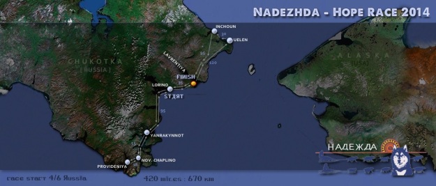 Map showing the 2014 Nadezhda Hope International Sled dog 